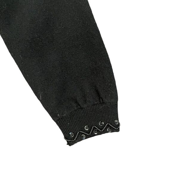 Vintage Dalmy’s Beaded Cardigan Black Wool Blend Christmas Women's M - Picture 6 of 12